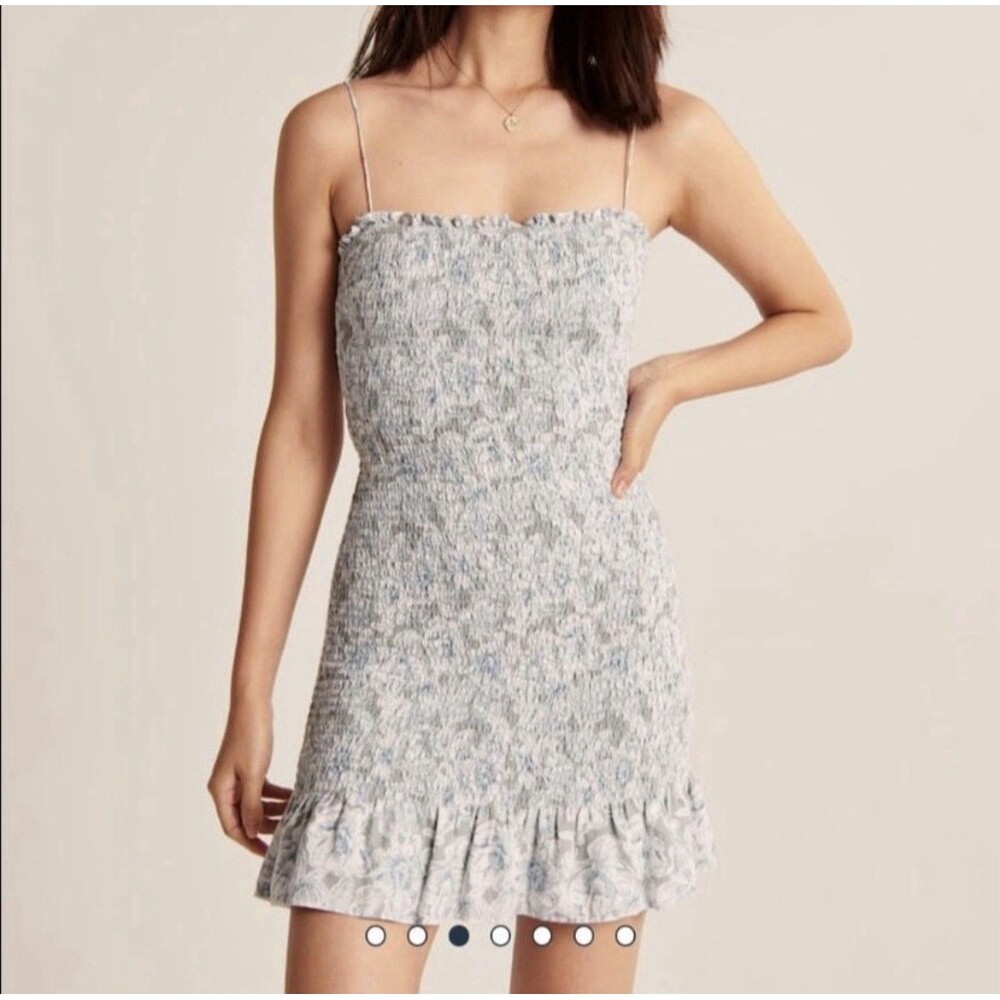 Abercrombie & Fitch Smocked Mini Dress XL Linen Blend Tie Back Floral Festival